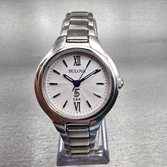 Bulova Watch Women 28mm White Dial Silver Tone Round 96L215 New Battery L0