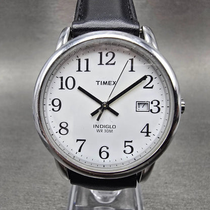Timex Easy Reader Watch Men 35mm White Dial Silver Tone Round Date New Battery0