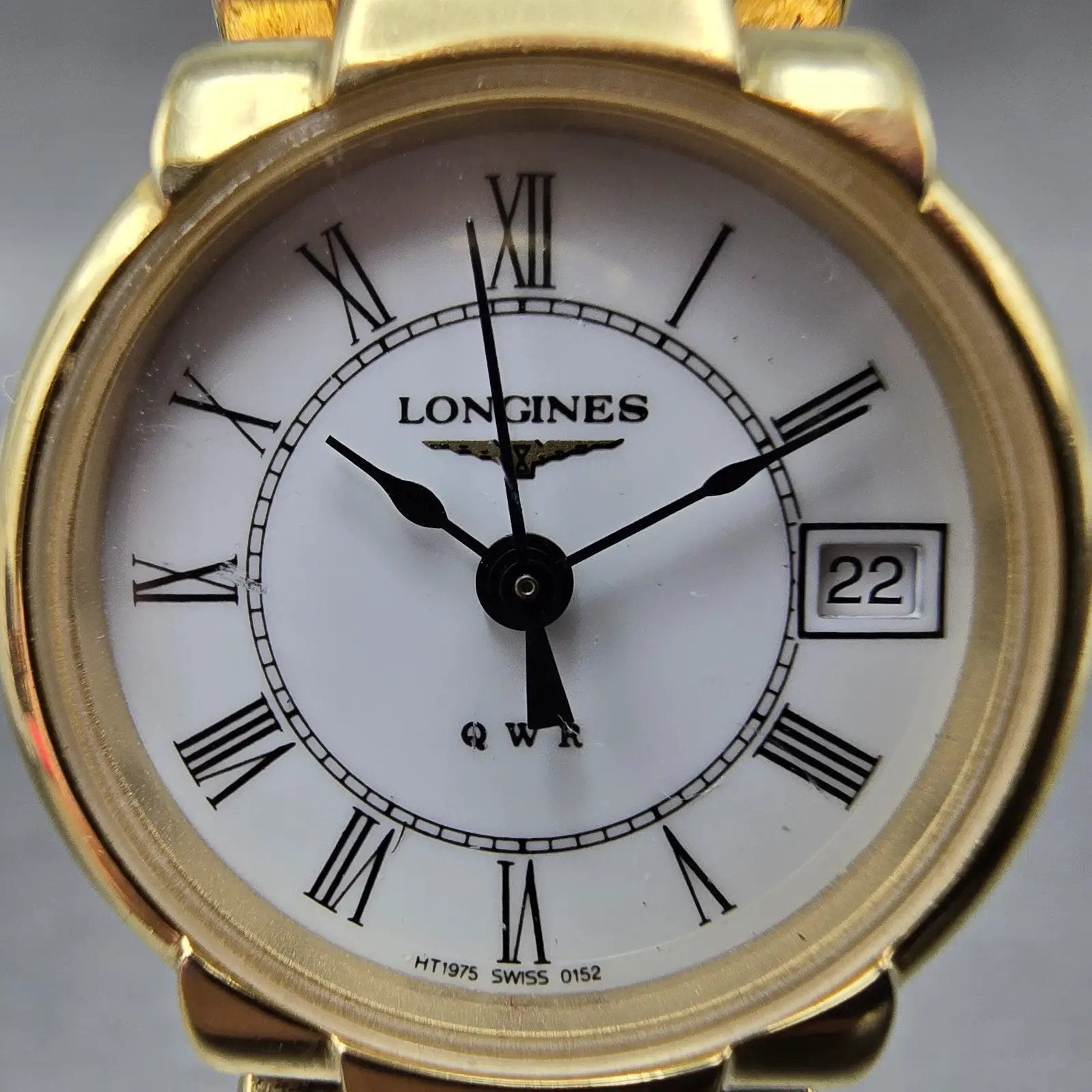 Longines QWR Watch Women 22mm White Dial Gold Tone Date Round New Battery2
