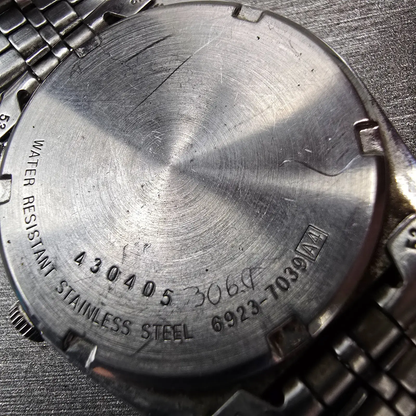 Seiko SQ Watch Men 34mm Silver Dial Silver Tone Daydate Round 6923-7039 New Batt10