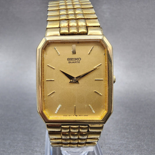 Seiko Tank Watch Men 26mm Gold Dial Gold Tone Octagon 5Y30-5K09 New Battery