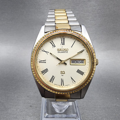 Seiko President Watch Men 37mm Cream Dial Two Tone Daydate Round New Battery0