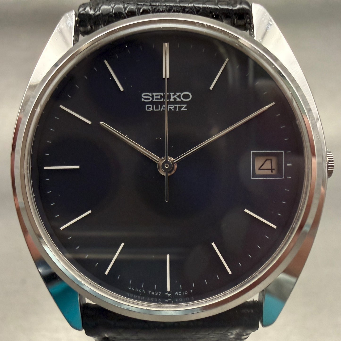 Seiko Watch Men 32mm Black Dial Silver Tone Date Round 7432-6020 New Battery1