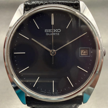 Seiko Watch Men 32mm Black Dial Silver Tone Date Round 7432-6020 New Battery1