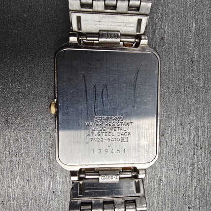 Seiko Tank Watch Men 26mm White Dial Two Tone Date Rectangle 7N22-5A10 New Batt10