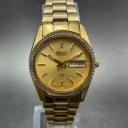 Seiko SQ Watch Women 25mm Gold Dial Gold Tone Daydate Round 2A23-0039 NewBat VJK0