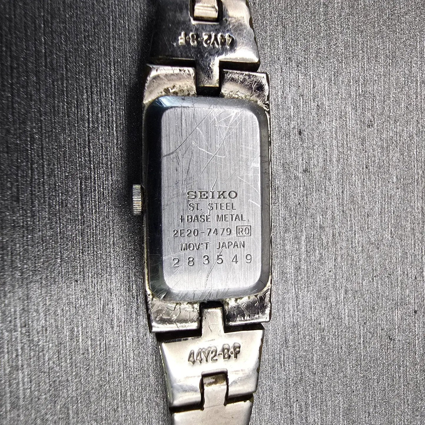 Seiko Watch Women 13mm White Dial Two Tone Rectangle 2E20-7479 New Battery VTG10
