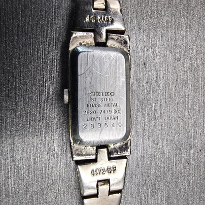Seiko Watch Women 13mm White Dial Two Tone Rectangle 2E20-7479 New Battery VTG10
