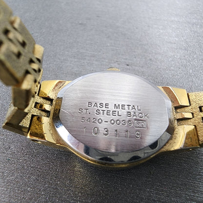 Seiko Watch Women 17mm Gold Dial Gold Tone Round 54205039 New Battery VTG ABD9