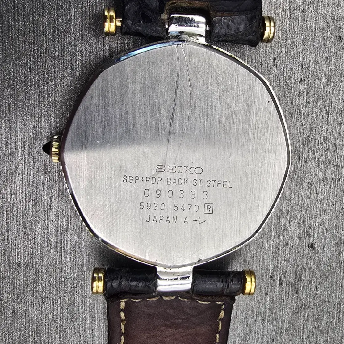 Seiko Watch Men 30mm Black Dial Two Tone Octagon 5930-5470 New Battery Vintage10