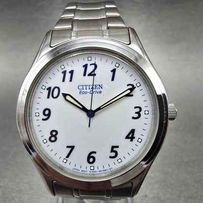 Citizen Eco-Drive Watch Men 36mm White Dial Silver Date E031-S048419 Round Runs0