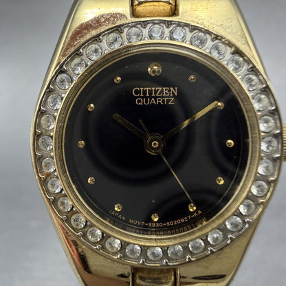 Citizen Watch Women 23mm Black Dial Gold Tone Round 5930-S98993 New Battery ABC1