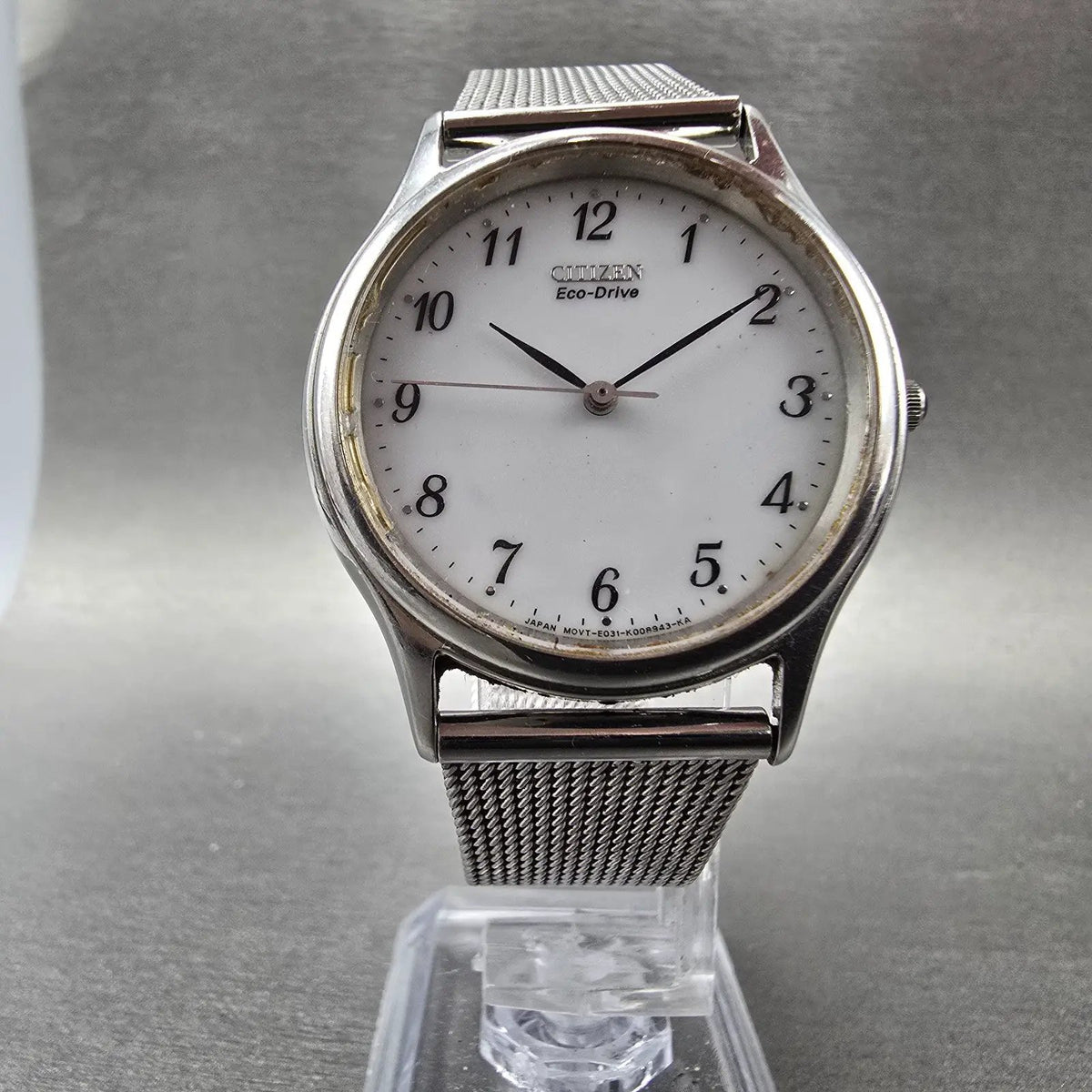 Citizen Eco-Drive Watch Men 34mm White Dial Silver Tone Round E031-K006015 Runs5