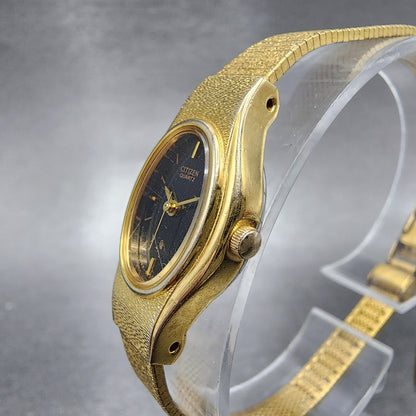 Citizen CQ Watch Women 17mm Black Dial Gold Tone Oval 5930S25350 New Battery2