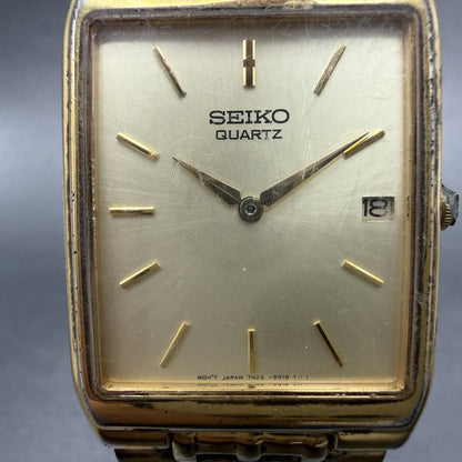 Seiko Tank Watch Men 27mm Champagne Dial Gold Tone Date 7n29-5b29 New Battery1
