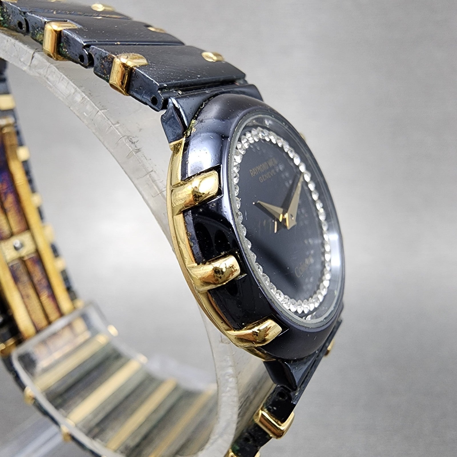 Raymond Weil Coliseum Watch Women 24mm Black Dial Black Gold Round 8084 New Batt3