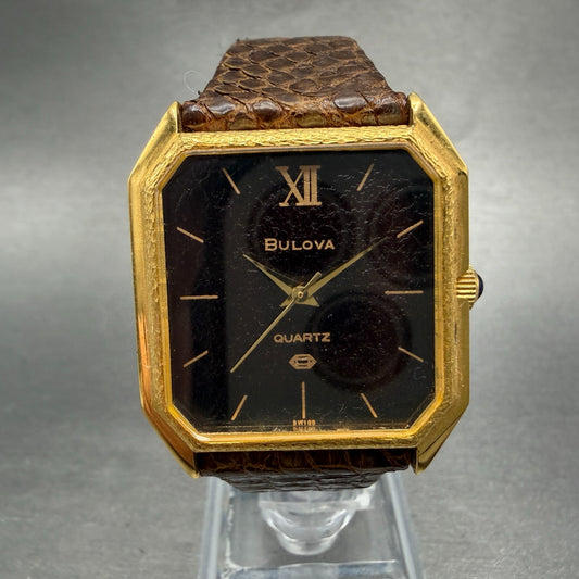 Bulova Tank Watch Men 30mm Black Dial Gold Tone 8510209A 10459 8-10303 PARTS VTG0