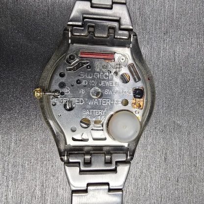 Swatch Elegantly Framed Watch Women 34mm Silver Dial Clear Case SFK356G New Batt10