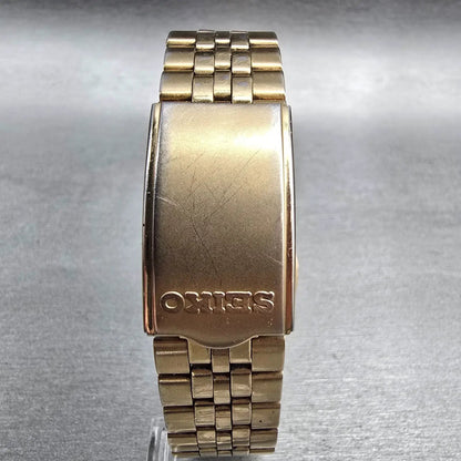 Seiko SQ Watch Men 34mm Gold Dial Gold Tone Daydate Round 5Y23-8049 New Batt JP17