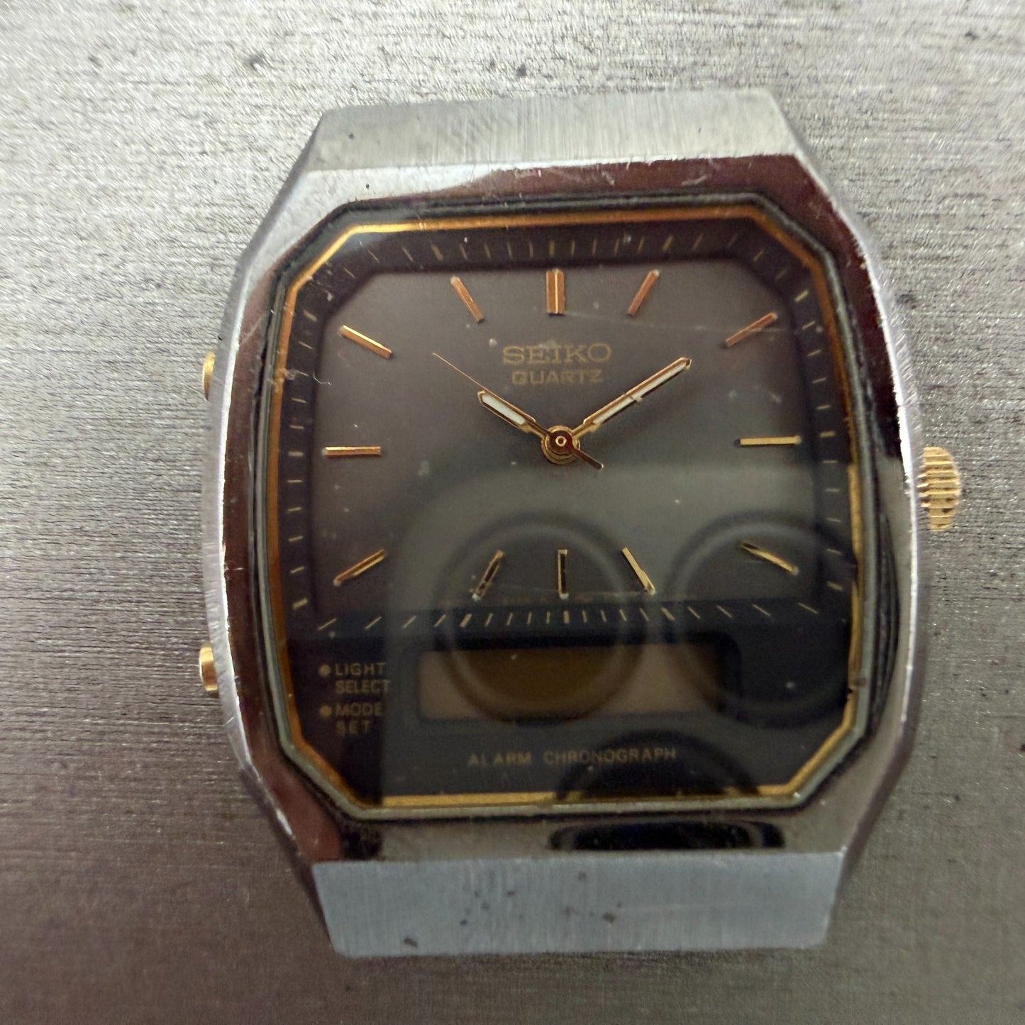 Seiko Analog Digital Watch Men 33mm Black Dial Black Tone Alarm H601-5479 PARTS2