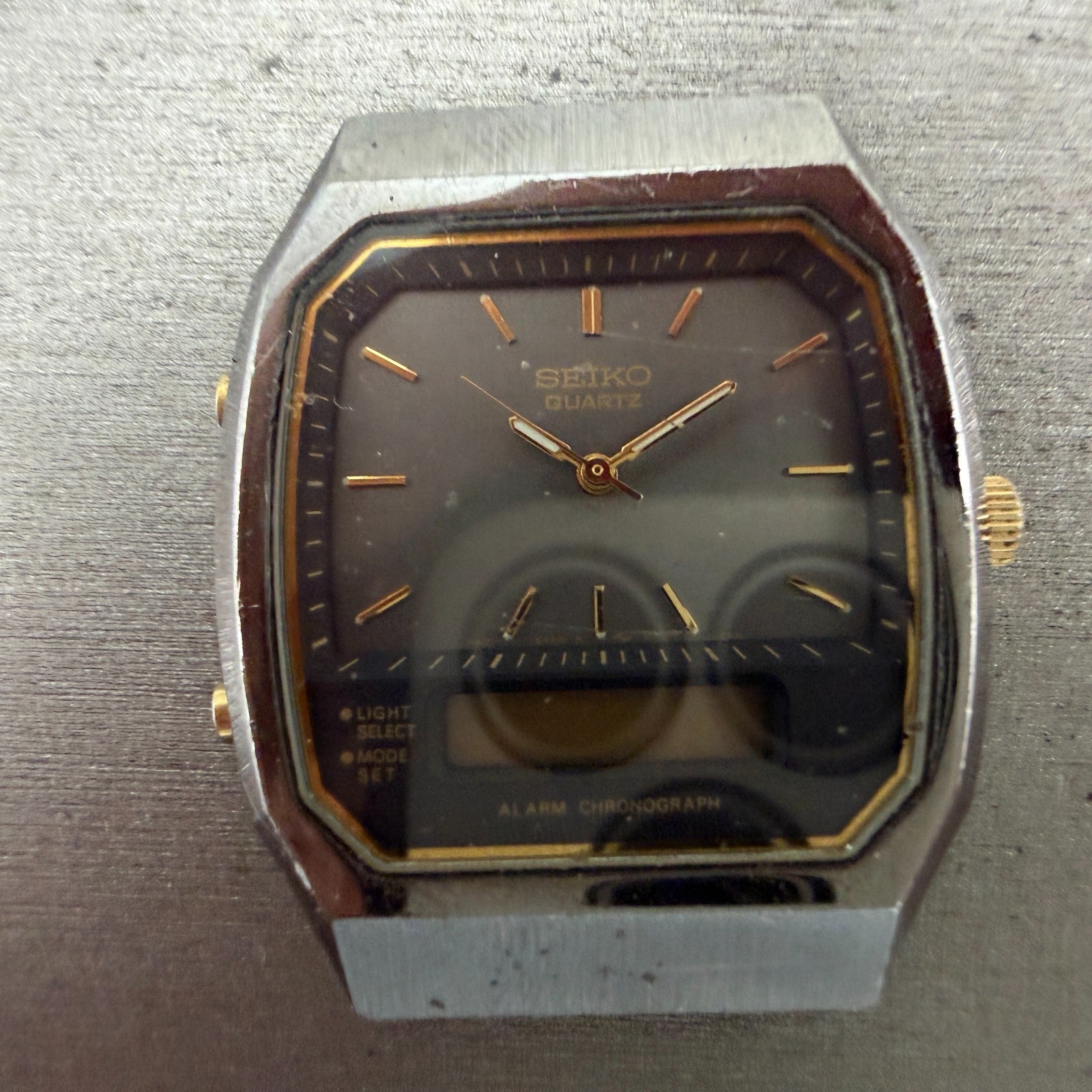 Seiko Analog Digital Watch Men 33mm Black Dial Black Tone Alarm H601-5479 PARTS2