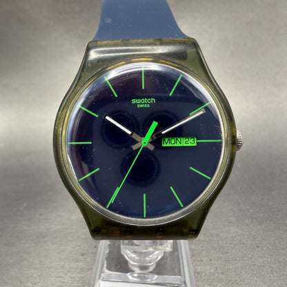 Swatch Blue Rebel Watch Men 41mm Blue Dial Gray Daydate SUON700 New Battery0