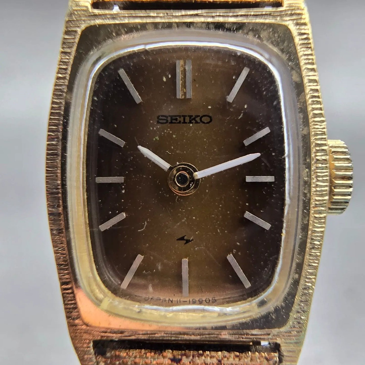 Seiko Watch Women 16mm Bronze Dial Gold Tone Rectangle 11-3669 Manual Wind Works1