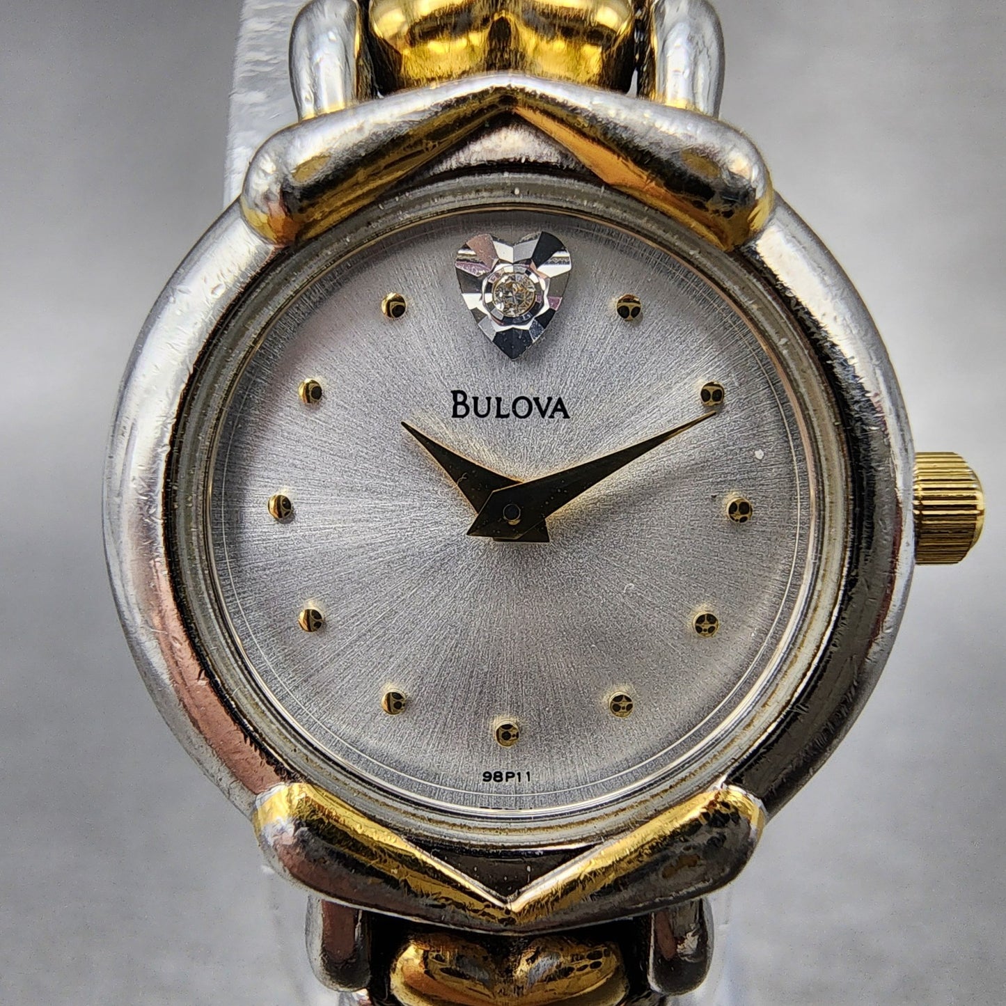 Bulova Watch Women 21mm White Dial Two Tone Oval Heart Links 98P11 New Battery1
