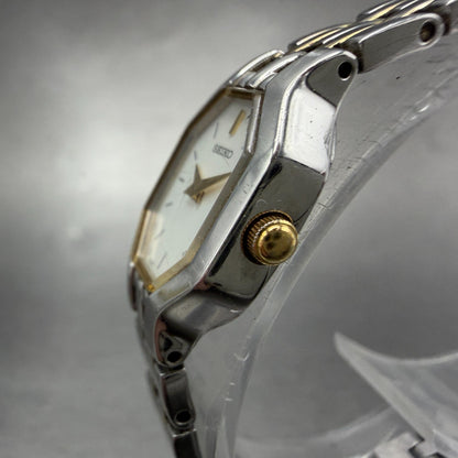 Seiko Watch Women 16mm White Dial Two Tone Octagon 1N00-0GV0 New Battery Vintage2
