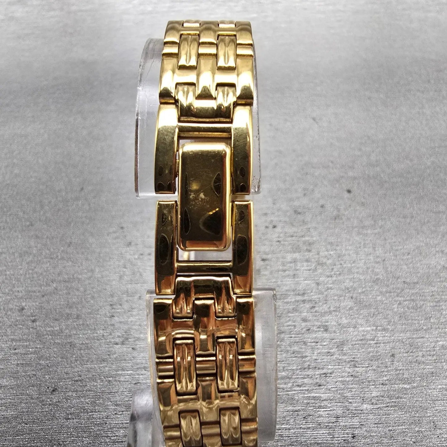 Seiko Watch Women 13mm Gold Dial Gold Tone Rectangle 2E20-7021 New Battery VTG7