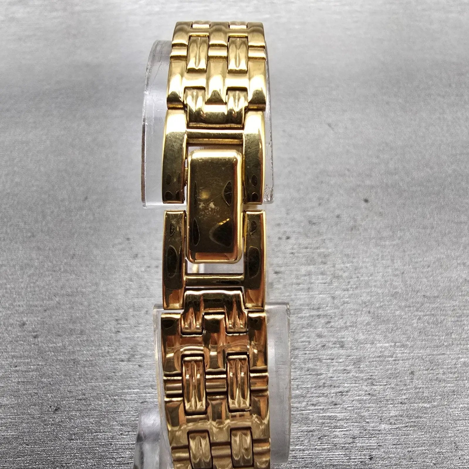 Seiko Watch Women 13mm Gold Dial Gold Tone Rectangle 2E20-7021 New Battery VTG7