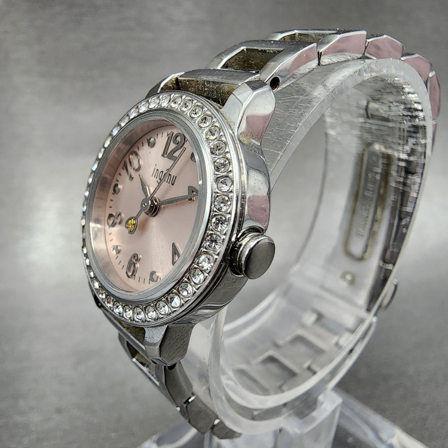 Seiko ALBA Ingenu Watch Women 22mm Pink Dial Silver Tone Crystal Bezel New Batt3