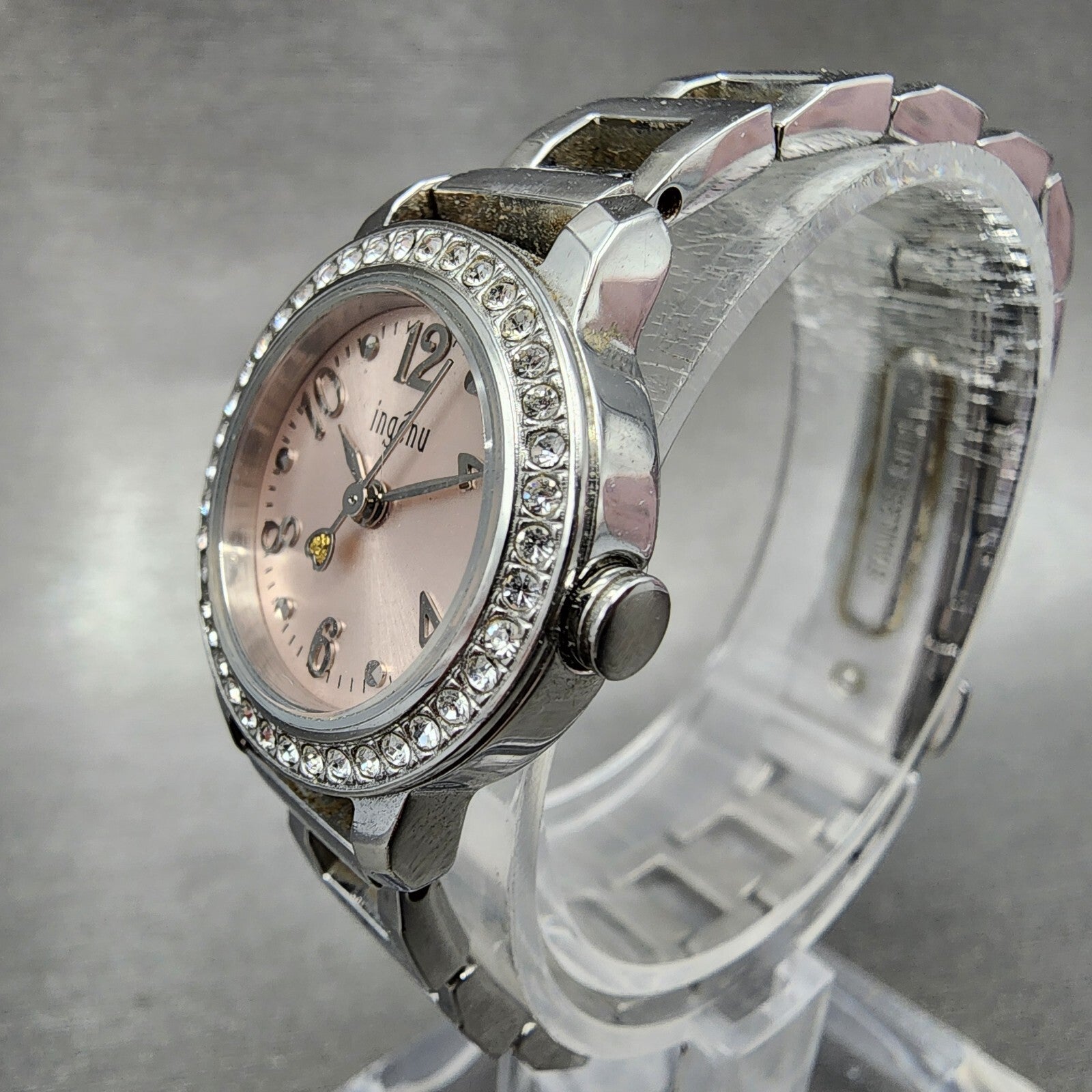 Seiko ALBA Ingenu Watch Women 22mm Pink Dial Silver Tone Crystal Bezel New Batt3