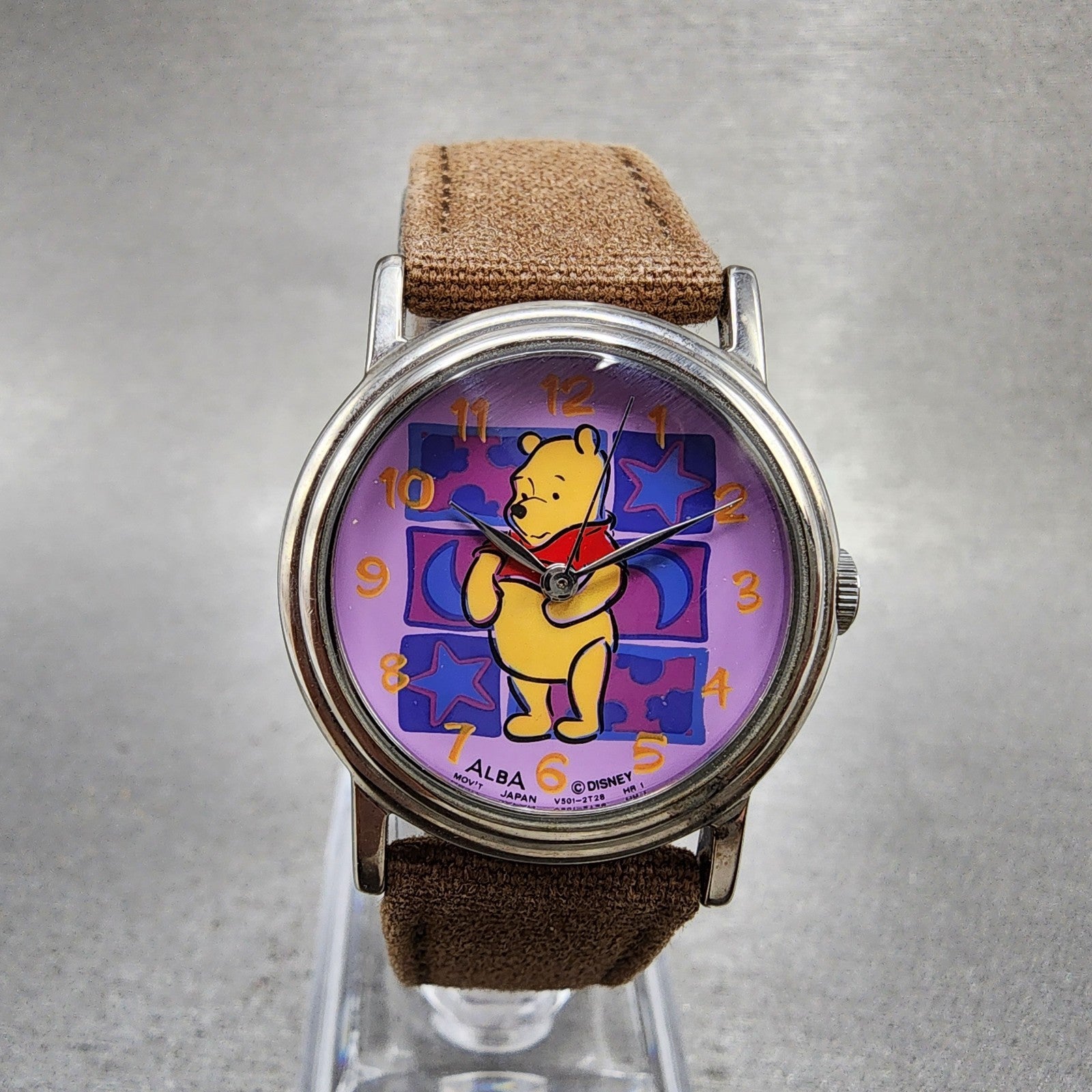 Seiko ALBA Winnie The Poo Watch Women 28mm Purple Dial Silver Tone New Battery0