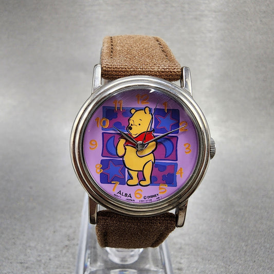 Seiko ALBA Winnie The Poo Watch Women 28mm Purple Dial Silver Tone New Battery0