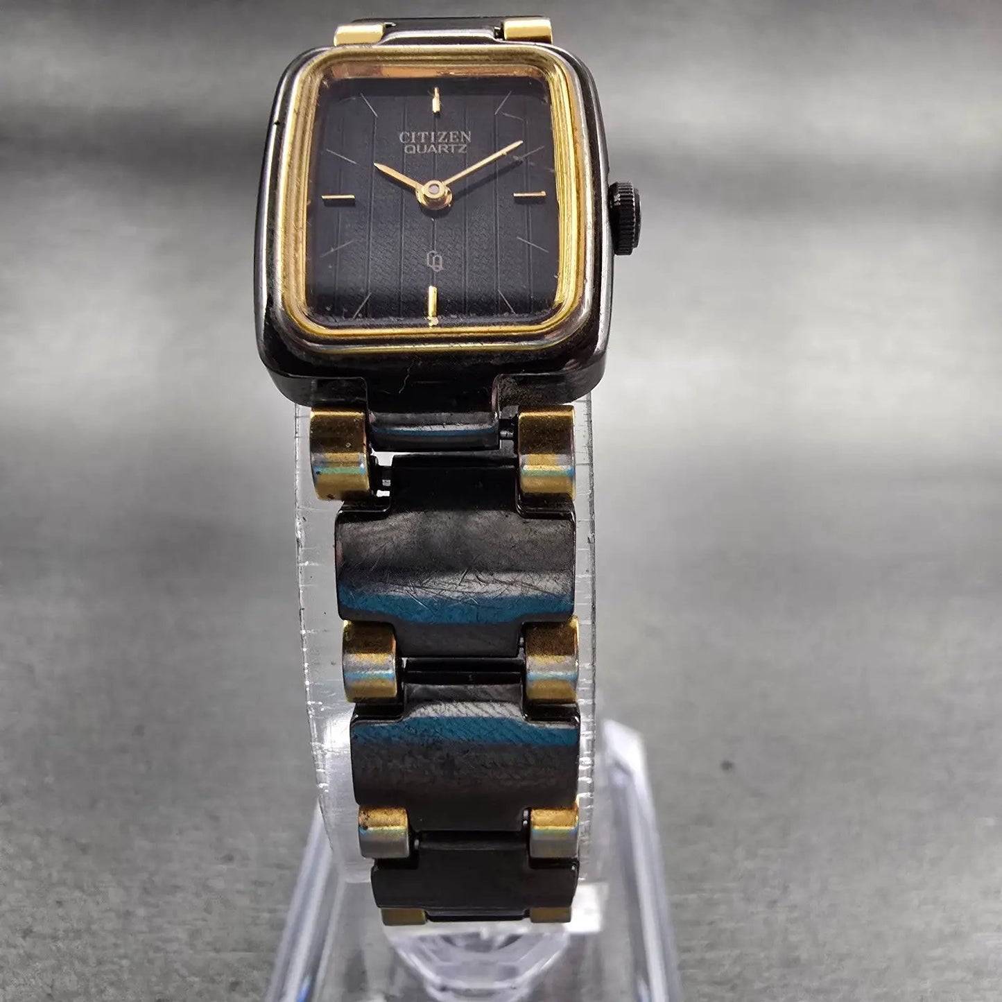 Citizen CQ Watch Women 17mm Black Dial Two Tone Rectangle 3220-S05031 New Batt5