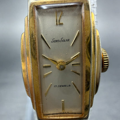Seiko Solar Tank Watch Women 15mm White Dial Gold Tone Rectangle 562 Manual Runs1