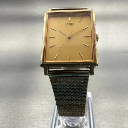 Seiko Watch Men 25mm Gold Dial Gold Tone Rectangle 2C21-5180 New Battery Vintage5