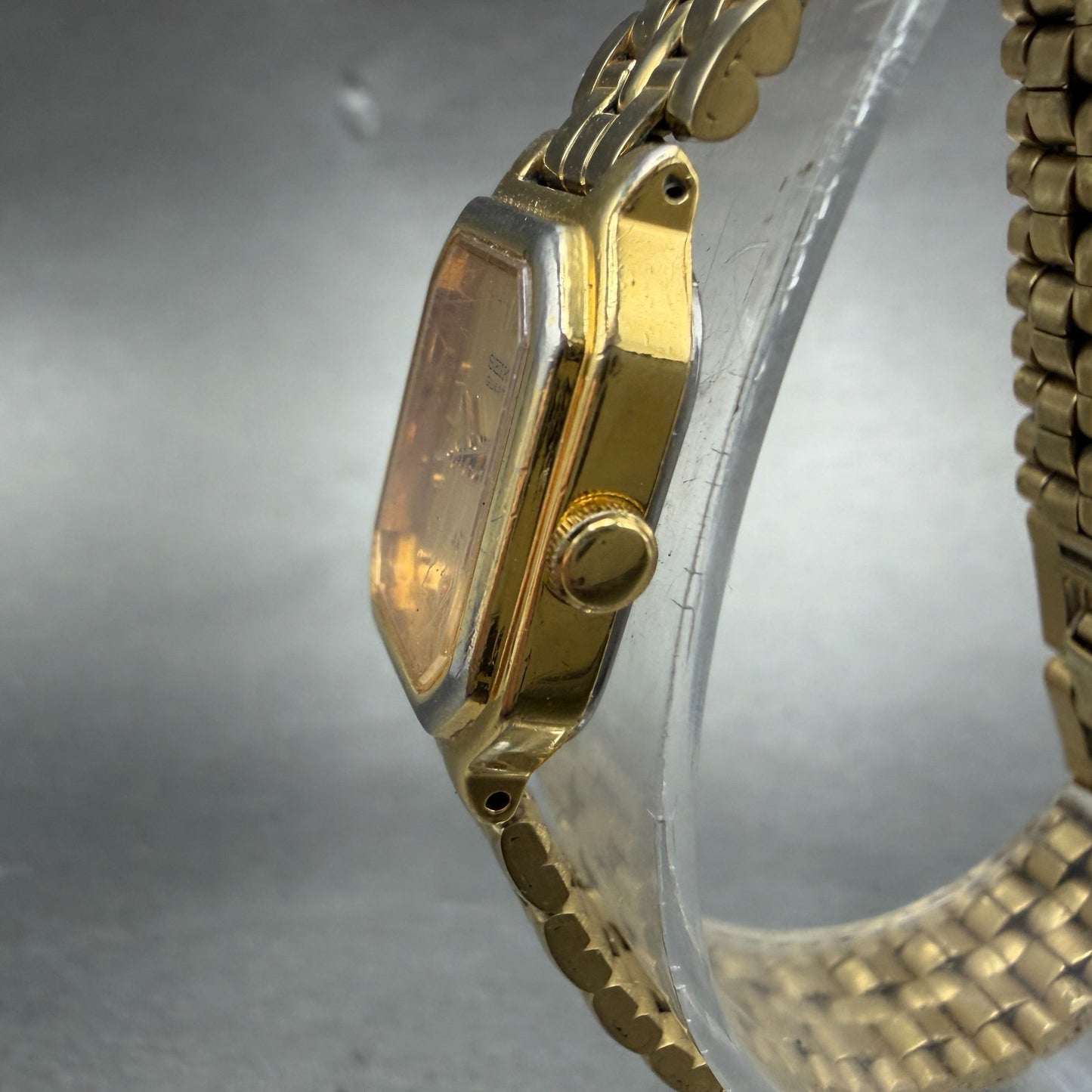 Seiko SX Watch Women 17mm Gold Dial Gold Tone Octagon V401-5251 New Battery2
