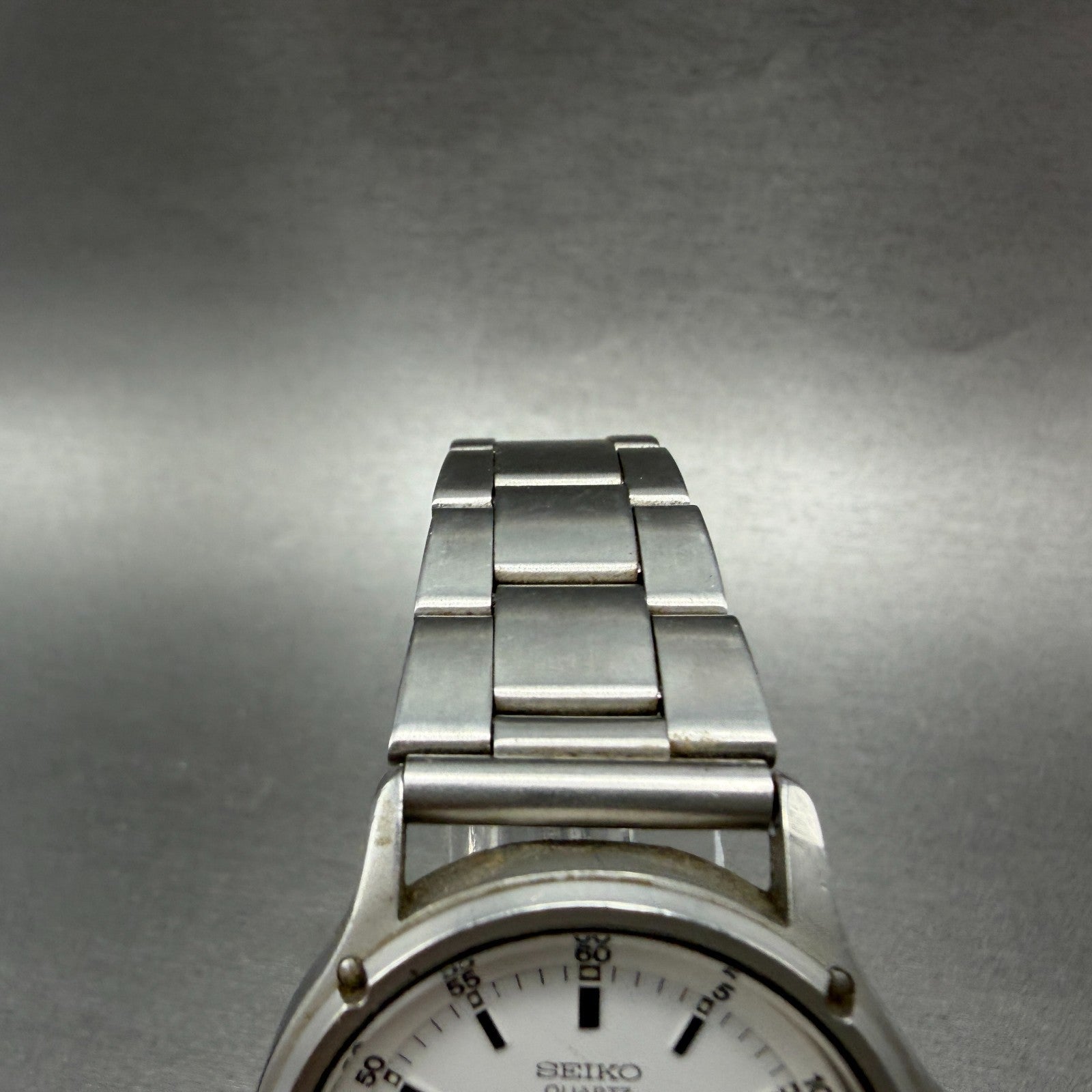 Seiko Chronos Watch Men 34mm White Dial Silver Tone Daydate 7433-7030 NewBattery4