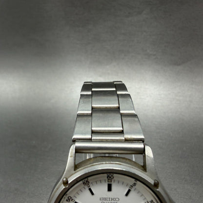 Seiko Chronos Watch Men 34mm White Dial Silver Tone Daydate 7433-7030 NewBattery4