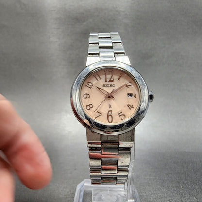 Seiko Lukia Watch Women 26mm Pink Dial Silver Tone Date 7n820cn0 New Battery5