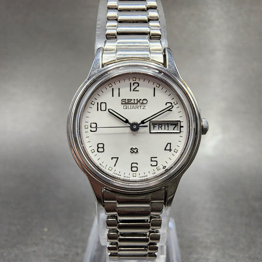 Seiko SQ Watch Women 24mm White Dial Silver Tone Daydate 3y030a29 New Battery0