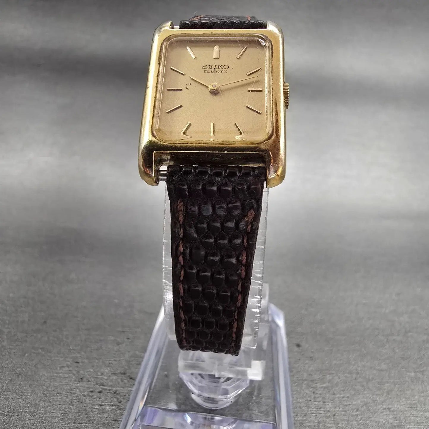 Seiko Watch Women 20mm Gold Dial Gold Tone Rectangle 5420-5000 New Battery VTG5