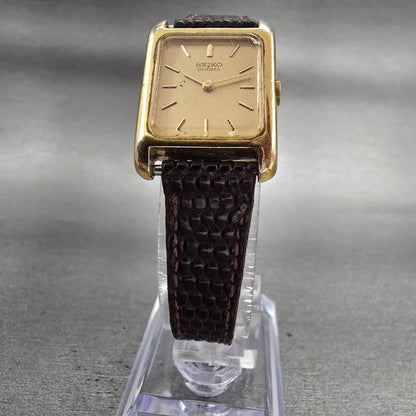 Seiko Watch Women 20mm Gold Dial Gold Tone Rectangle 5420-5000 New Battery VTG5