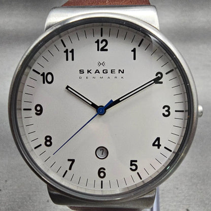 Skagen Ancher Watch Men 40mm White Dial Silver Tone Date SKW6082 New Battery1