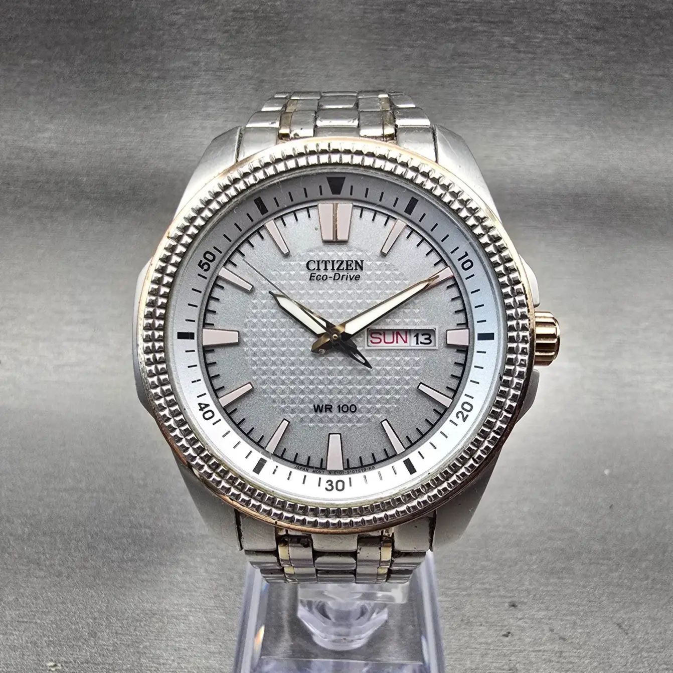 Citizen Eco-Drive Watch Men 42mm Silver Dial Silver Daydate E101-S074002 Works0