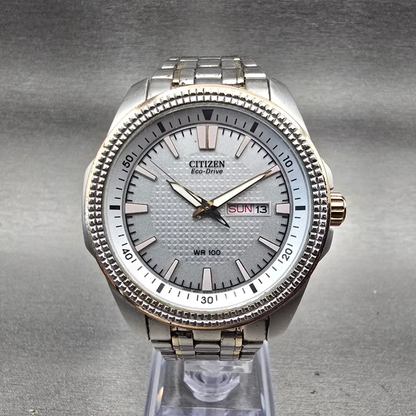 Citizen Eco-Drive Watch Men 42mm Silver Dial Silver Daydate E101-S074002 Works0