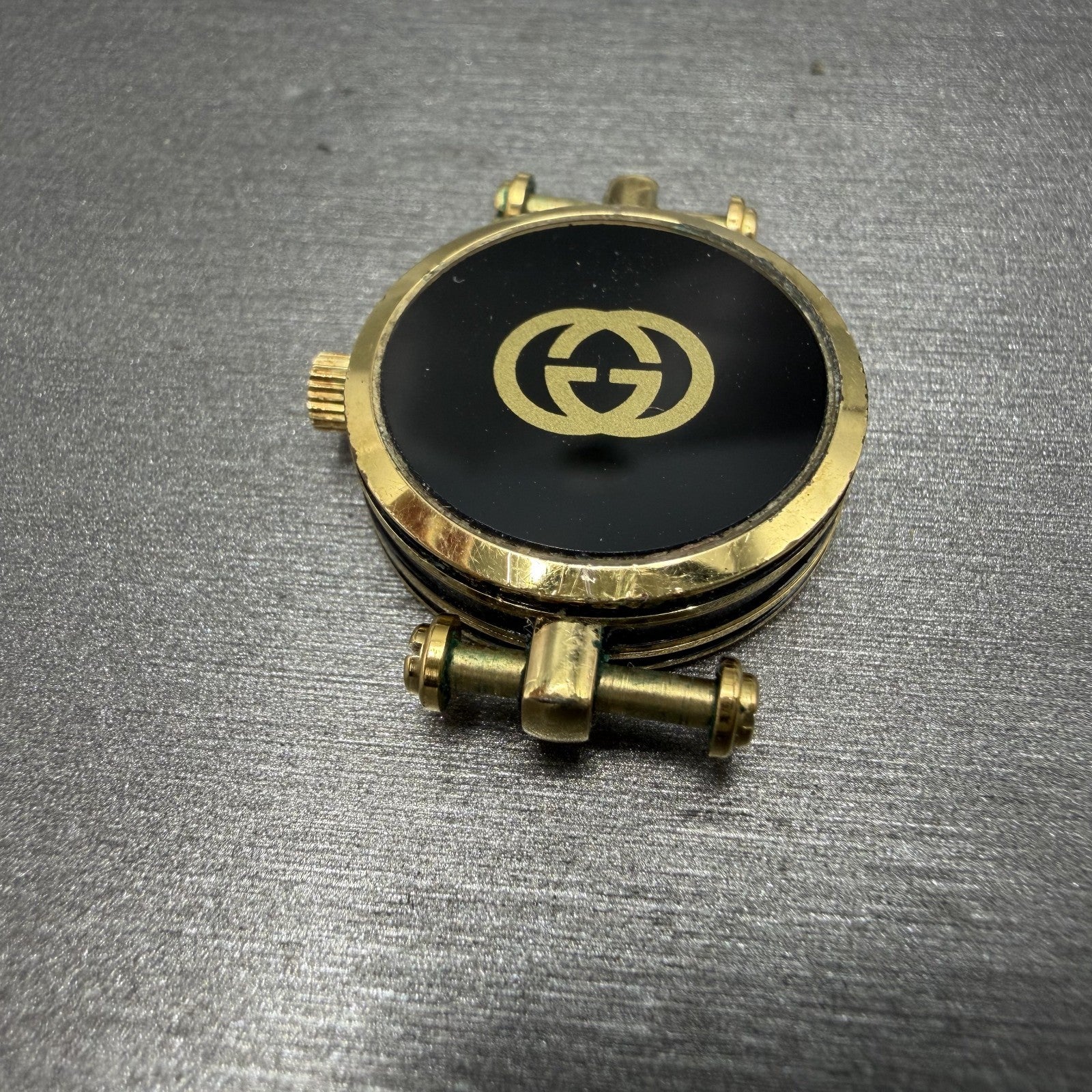 Gucci 2000L Watch Women 22mm Black Dial Gold Plated Round New Battery VTG UNFDH8