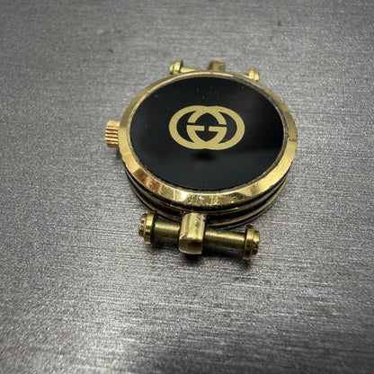 Gucci 2000L Watch Women 22mm Black Dial Gold Plated Round New Battery VTG UNFDH8